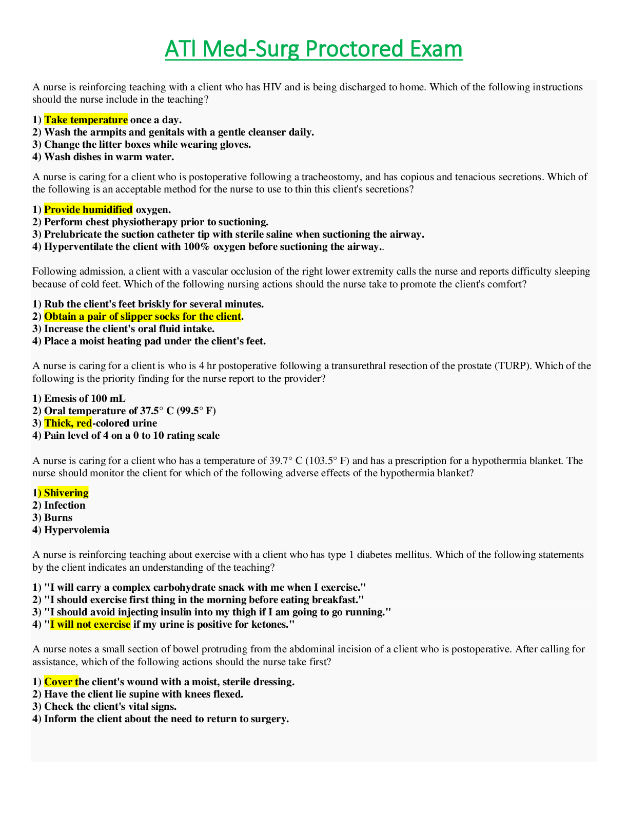 Preview of ATI Med-Surg Proctored Exam Latest